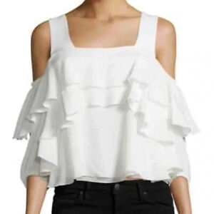 APIECE APART | Cream Ivory Viga Cold-Shoulder Ruffle Silk Top 3/4 Sleeves Size 4
